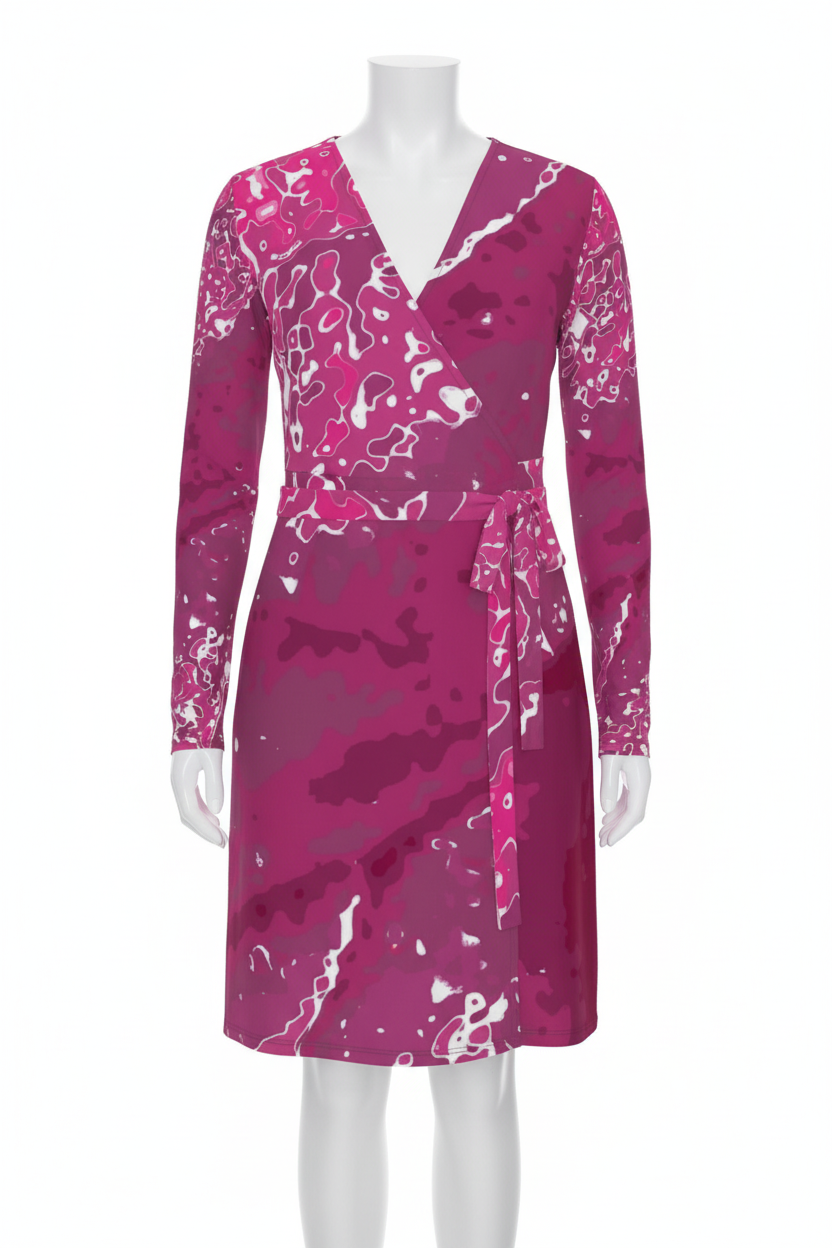 Pink Leaf Wrap Dress front mannequin mockup