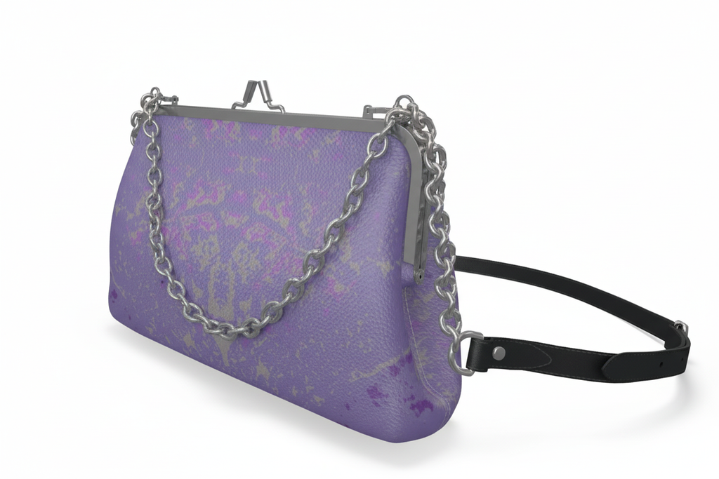 Purple Leaf Flat Frame Bag angled mockup