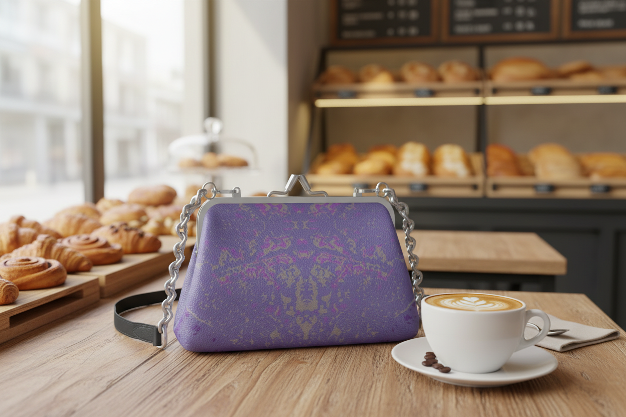 Purple Leaf Flat Frame Bag bakery cafe mockup