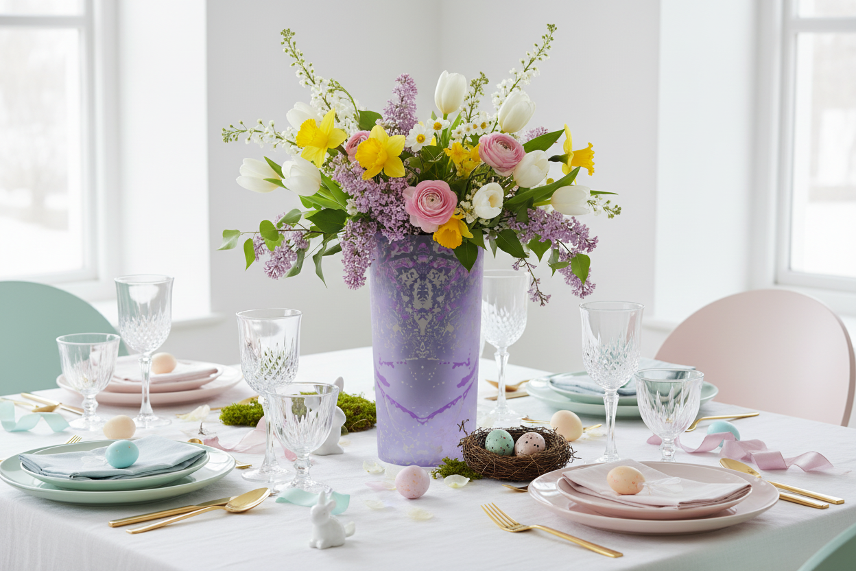 Purple Leaf Glass Vase – Easter Tablescape