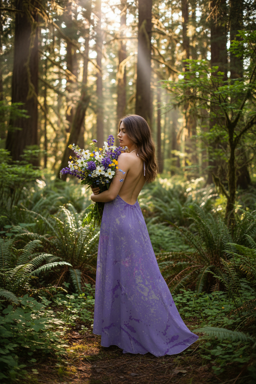 Purple Leaf Halterneck backless dress