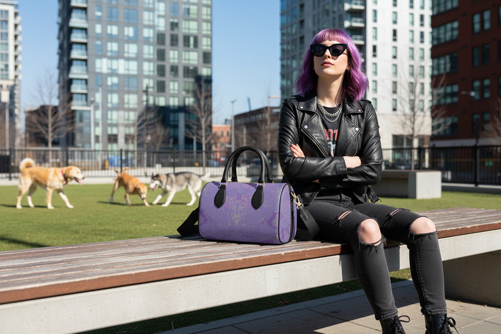 Purple Leaf Mini Denbigh Duffle bag mockup