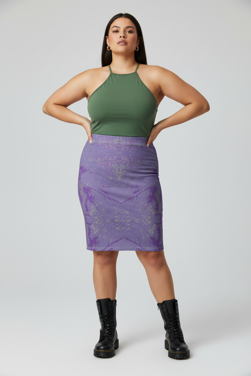 Purple Leaf Pencil Skirt Full-Figured Fashion