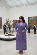 Purple Leaf Wrap Dress Full Figured Model Purple Hair Museum Mockup