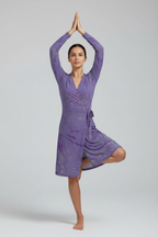 Purple Leaf Wrap Dress Model Tree Pose Studio Mockup