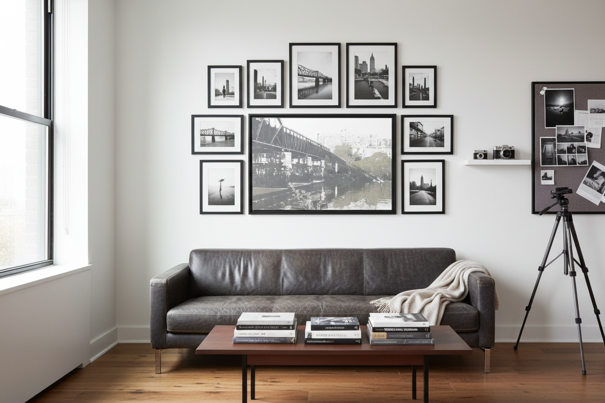 Urban Bridge Canvas - Black and White Gallery Wall Photographer's Apartment