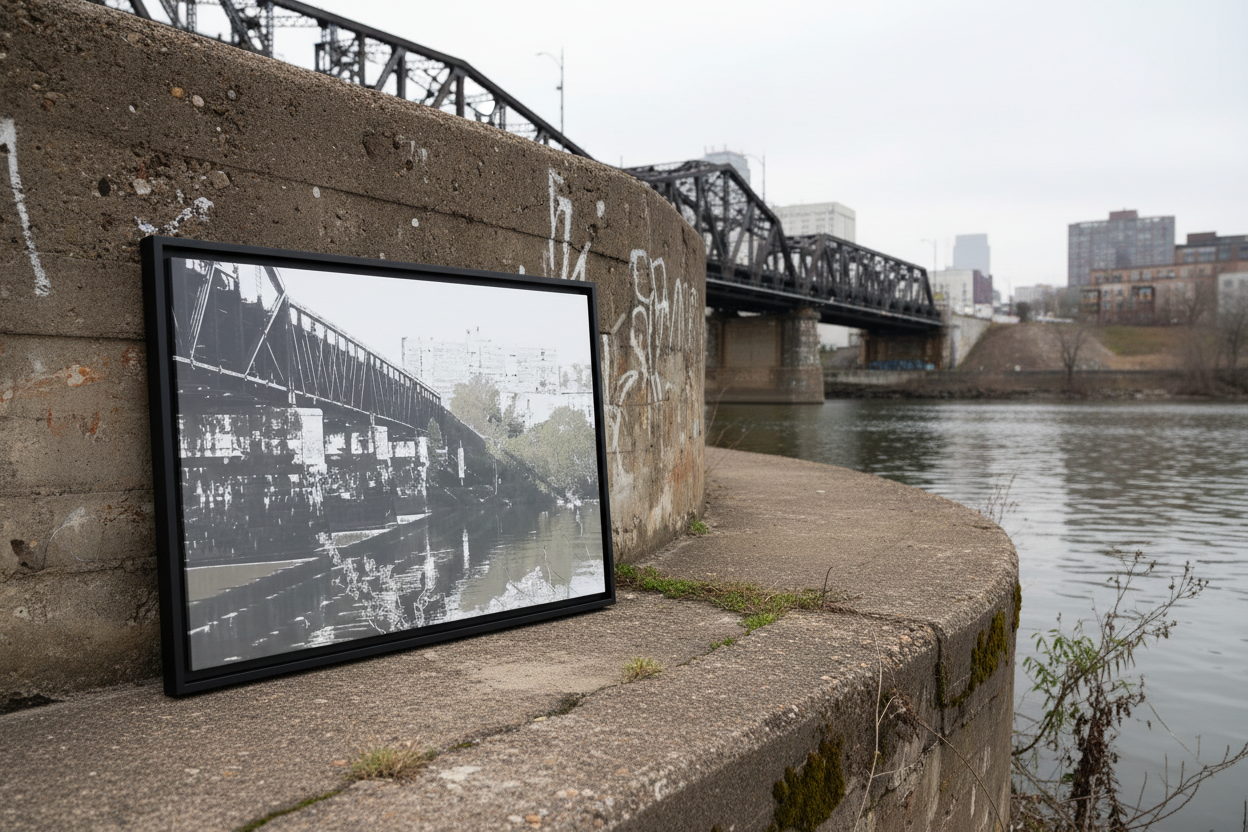 Urban Bridge Canvas - Realistic Urban Riverbank