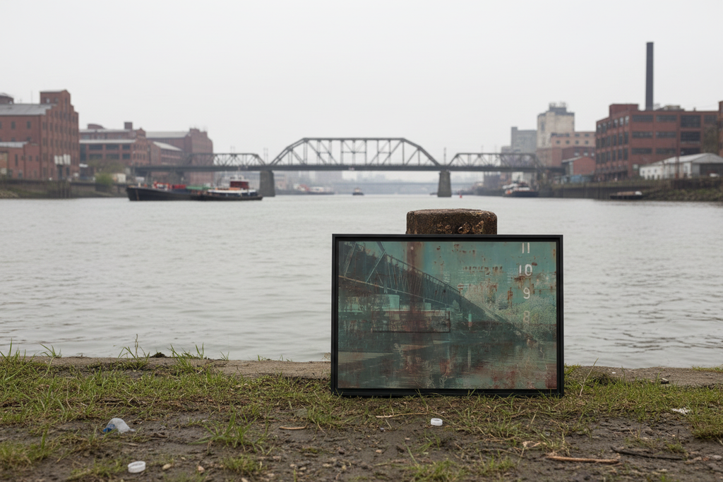 Urban River Rust Canvas - Propped on Riverbank