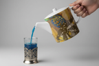 Wonderland Bone China Teapot Pouring Blue Butterfly Tea Studio Mockup