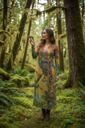 Wonderland Wrap Dress Model in Olympic National Park with Caterpillar Mockup